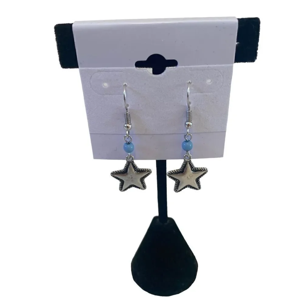 Lucky Brand Silver Toned Star Drop Earrings.